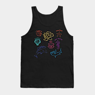 sea animal,Under the Sea,turtle,starfish,pearl, shark,dolphin,sea horse Tank Top